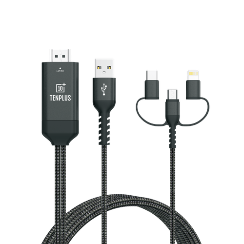 كيبل 3*1 HDTV TO LIGHTNING & MICRO & USB-C من TENPLUS