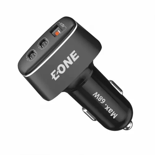 شاحن سياره بمنفذين PD ومنفذ USB بقوة 68W من E ONE - اسود	