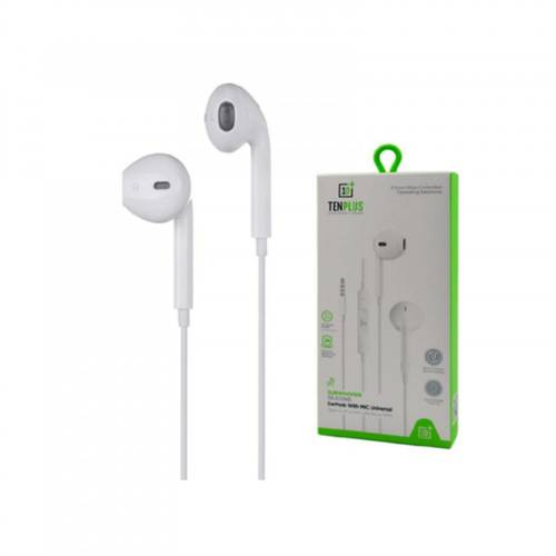 سماعة اذن سلكيه بمدخل 3.5mm AUX للايفون من TEN PLUS - ابيض	