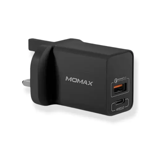 شاحن جداري بمنفذ USB ومنفذ PD بقوة 20 واط من موماكس - أسود