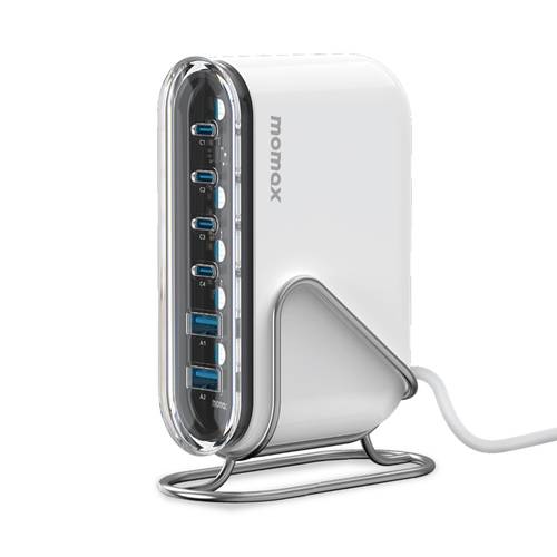 منصة شحن مكتبي 4 منافذ PD ومنفذين USB-A بقوة 120W من موماكس - أبيض