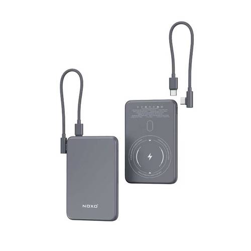 بطارية متنقلة بسعة 5000mah بقوة 20W مع مخرجين USB-C بتقنية ماج سيف من NOXO - رمادي