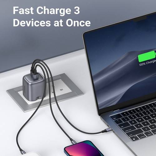 شاحن جداري نكسود بمنفذين PD ومنفذ USB وتقنية GAN بقوة 65 واط من يوجرين - اسود