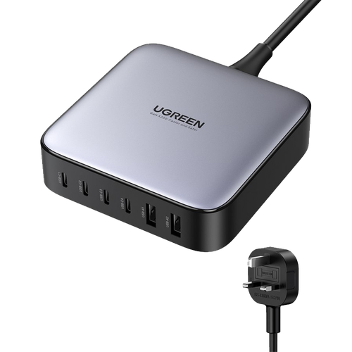 منصة شحن 4 منافذ PD وبمنفذين USB بتقنية GaN وبقوة 200W - من يوجرين - رمادي