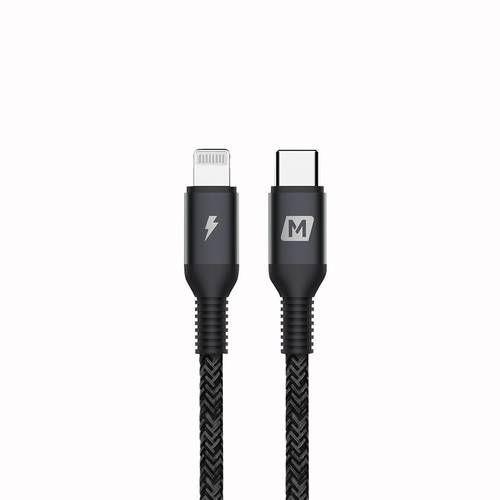 كيبل ايفون قماش USB-C to Lightning بطول 2.2م بقوة 20W من موماكس - أسود