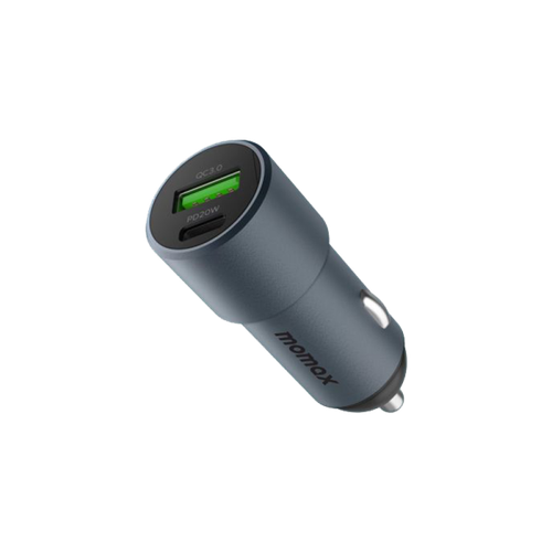 شاحن سياره بمخرج USB ومخرج USB-C بقوة 38 واط من موماكس - رمادي