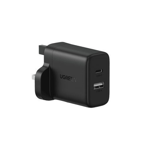 شاحن جداري بمنفذ USB-C ومنفذ USB-A بقوة 20W من يوجرين - اسود