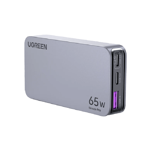 شاحن جداري نحيف مع محول السفر بمنفذين USB-C ومنفذ USB-A بقوة 65W NEXODE PRO من يوجرين - أسود