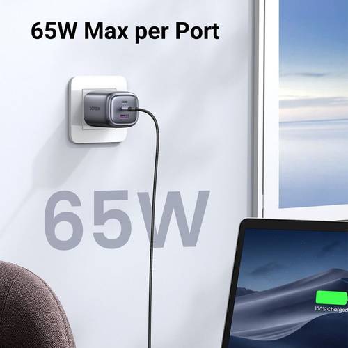 شاحن جداري نكسود بمنفذين PD ومنفذ USB وتقنية GAN بقوة 65 واط من يوجرين - اسود
