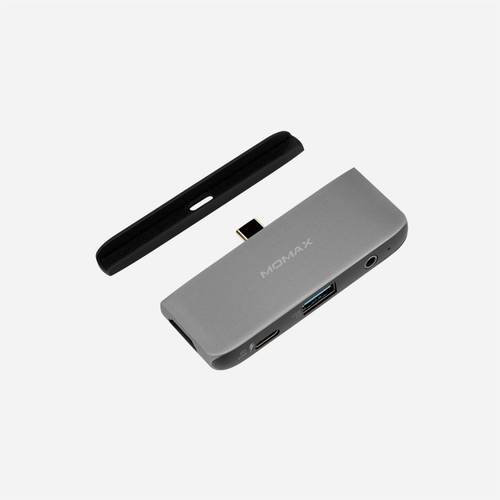 محول ومخرج 4 في 1 USB-C متعدد المنافذ (PD,HDMI,USB,AUX) من موماكس - رمادي 