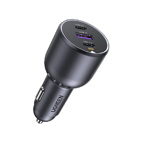 شاحن سيارة بمنفذ usb ومنفذين USB-C بقوة 130 واط من يوجرين - رمادي