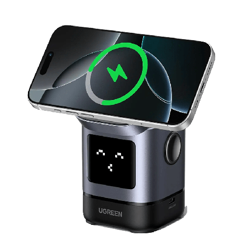 شاحن لاسلكي UGREEN Uno بتقنية ماج سيف وقوة 15W مدعوم بشاشة رقمية من يوجرين - رمادي