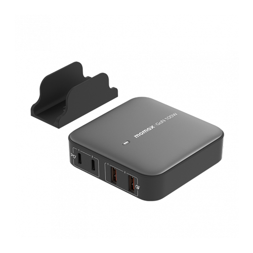 منصة شحن مكتبي بمخرجين USB-C ومخرجين USB بقوة 100 واط من موماكس - اسود	
