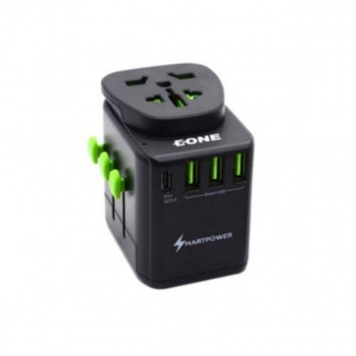 فيش السفر العالمي مع 3 منافذ USB ومنفذ USB-C بقوة 45W من E ONE - اسود	