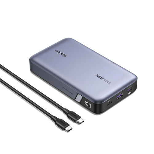شاحن متنقل بمنفذين PD ومنفذ USB بسعة 20000MAH وبقوة 100W - من يوجرين - رمادي