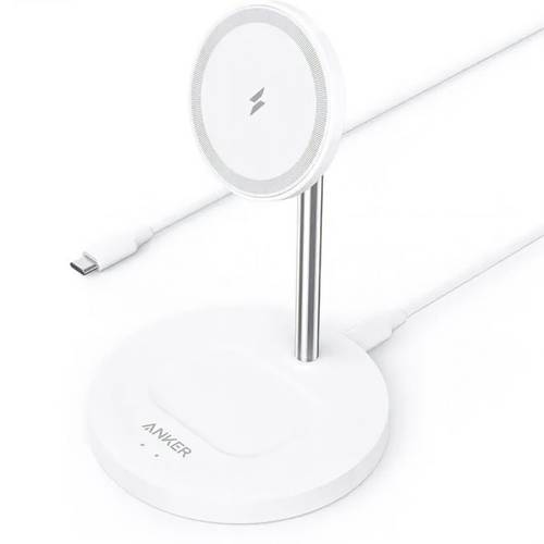 ستاند 2in1 شاحن لاسلكي مغناطيسي مع مدخل شحن USB-C من انكر - أبيض