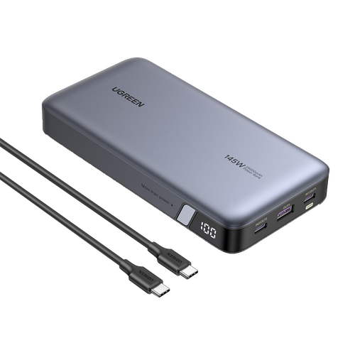 شاحن متنقل بمنفذين PD ومنفذ USB بسعة 25000MAH وبقوة 145W - من يوجرين - رمادي