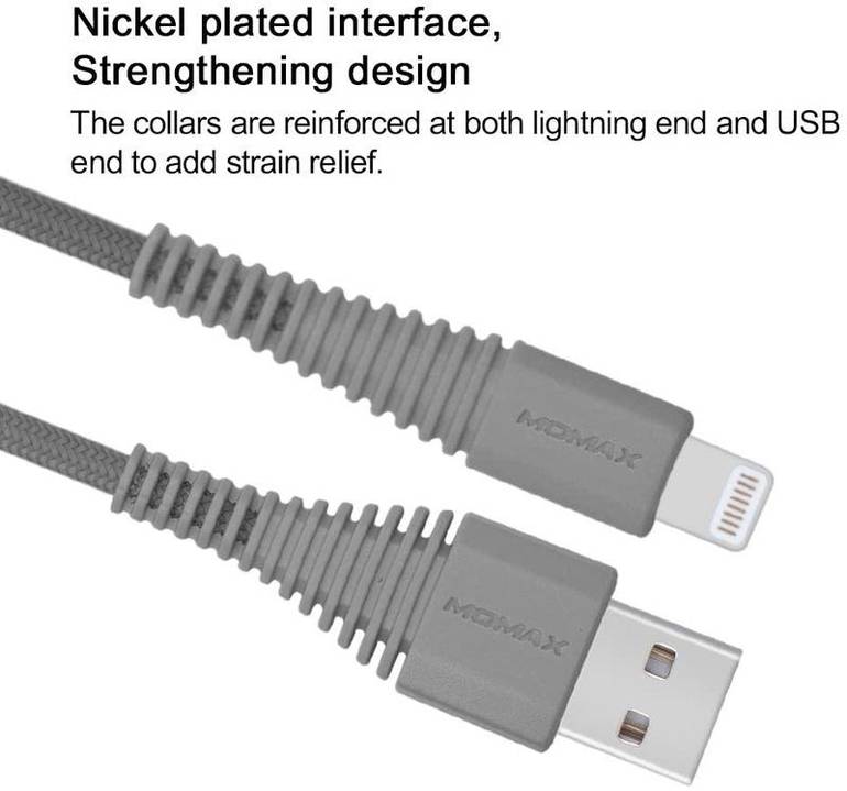 كيبل شحن للايفون USB to Lightning بطول 1.2 متر من موماكس - رمادي 