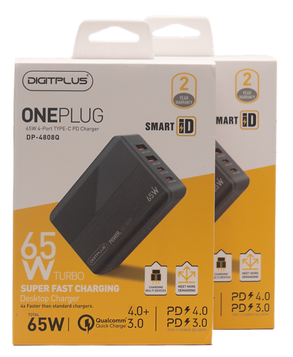 منصة شحن بقوة 65W بمخرجين USB ومخرجين PD من ديجيت بلس - أسود