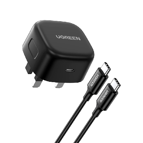 فيش جداري بمخرج USB-C وقوة 25W مع كيبل USB-C بطول 2M من يوجرين - اسود