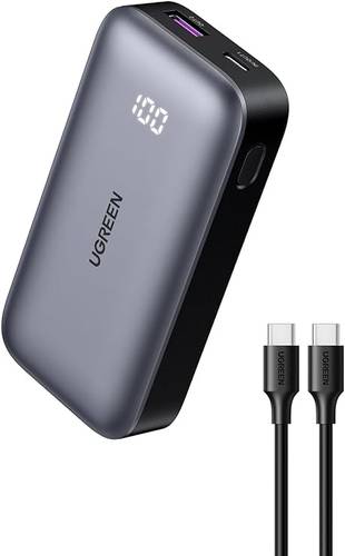 شاحن متنقل بمنفذ PD ومنفذ USB بسعة 10000MAH بقوة 30W مع شاشة رقمية بتقنية Nexode - من يوجرين - أسود