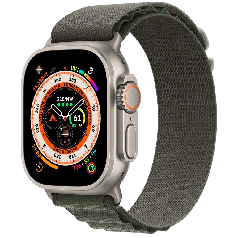 ساعة أبل ألترا، 49مم، أخضر (GPS + Cellular) Titanium Case with Green Alpine Loop