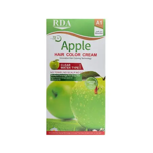 كريم صبغة شعر بالتفاح خالي من الامونيا اسود طبيعي من ار دي ايه - 500مل+500مل RDA Apple Ammonia-Free Hair Dye Cream Natural Black - 500ml + 500ml