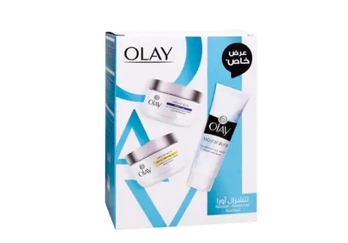 طقم اولاي للعناية والاشراقة المتكاملة من اولاي كريم ليلي +كريم نهاري+ غسول وجه  Olay Complete Radiance Care Set from Olay: Night Cream + Day Cream + Face Wash