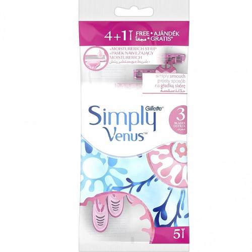 مكائن حلاقة جيليت 4+1 وردي من سمبلي فينوس   Gillette 4+1 Simply Venus Pink Razors