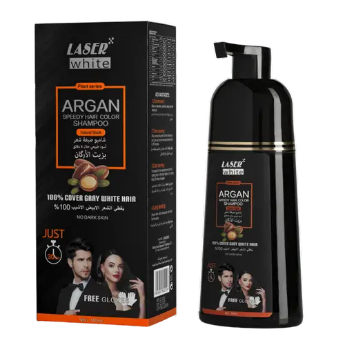 شامبو صبغة شعر بزيت الاركان اسود طبيعي من ليزر وايت - 420مل Laser White Natural Black Argan Oil Hair Dye Shampoo - 420ml