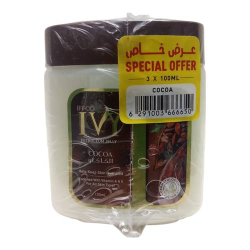 عرض خاص ثلاث عبوات من جيلي بتروليم بالكاكاو من ايفي - 3×100مل Special offer: 3 packs of Ivy Petroleum Jelly with Cocoa - 3 x 100ml