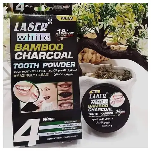 مسحوق الفحم الاسود لتبييض الاسنان من ليزر وايت - 20جم Laser White Black Charcoal Powder for Teeth Whitening - 20g