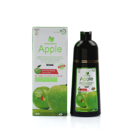 شامبو صبغة شعر بالتفاح خالي من الامونيا اسود طبيعي من سعادة بيوتي - 240مل  Saadeh Beauty Apple Ammonia-Free Hair Dye Shampoo, Natural Black - 240ml