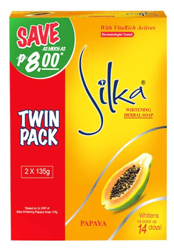 صابون البابايا فلبيني درجة اولى 2×1 من سيلكا - 2×135جم Silka Papaya Soap, First Class, 2 in 1, from Filipino - 2 x 135 g