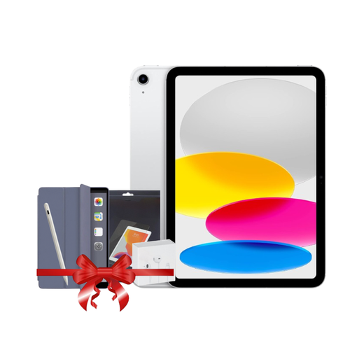 ابل ايباد سلفر( الجيل العاشر ) 10.9 256GB + هدايا مجانية 🎁 (قلم ذكي + سماعة سلك + حماية شاشة + كفر)