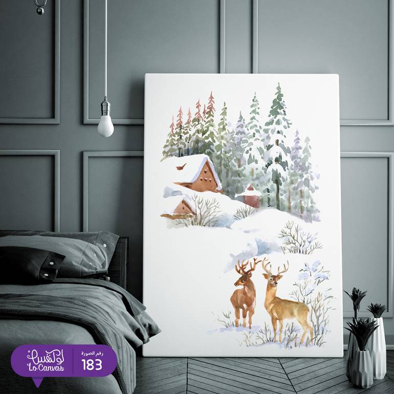 183 - رسمة الغزلان والثلج