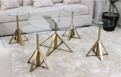  طقم طاولات خدمة ستيل زجاج 4+1 -45 ×90 سم -ذهبي