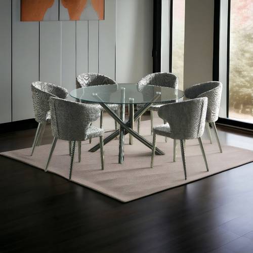طاولة طعام زجاج  دائري - 6 كرسي- 140X140 سم - اسود