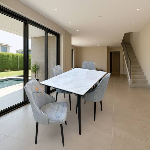  طاولة طعام 4+1 سيراميك 130×80 - رمادى 