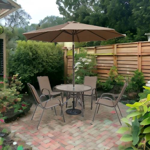 طاولة مظله دائريه 4 كرسي - بيج