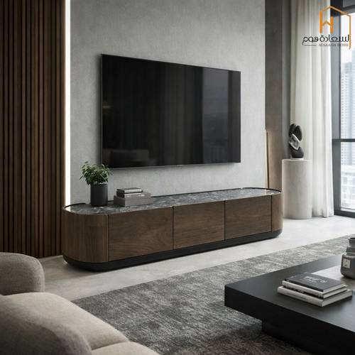 وحدة تلفزيون بلازما سطح رخامي - 40×40×200 سم - أسود مع بني