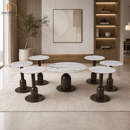 طقم طاولات خدمة سيراميك - خشبي - 6+1 