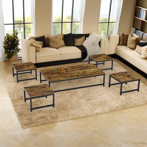 طقم طاولات ارضية خشب- 5 قطع - 110X60X26 سم  - بني