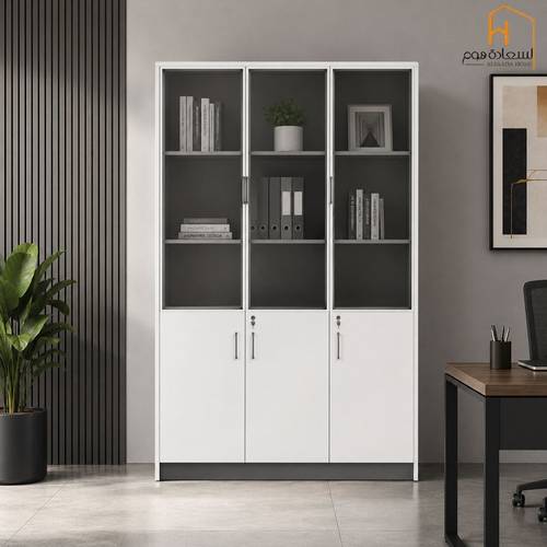 دولاب ملفات  3 باب ضهر خشب -رمادي وابيض- 120×40×200 سم
