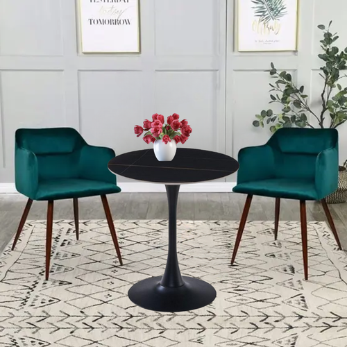   طاولة خدمة مفرد سطح سيراميك أسود 75×80×80 سم