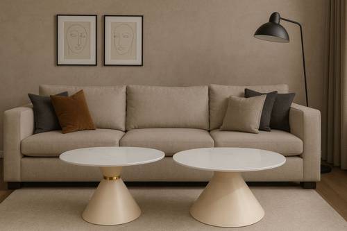   طقم طاولات خدمة سراميك2 حبه(60*60+80*80)-ابيض وبيج 