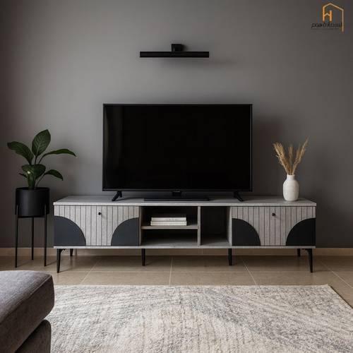 وحدة تلفزيون- 200×40×45سم-رمادى واسود