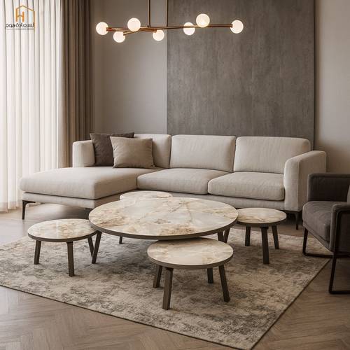 طقم طاولات خدمة  خشب 4+1 -بيج
