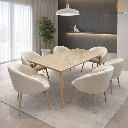  طاولة طعام رخام- 6 كرسي - 160*90*75 سم - YELLOW