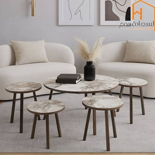 طقم طاولات خدمة  خشب 4+1 -ابيض